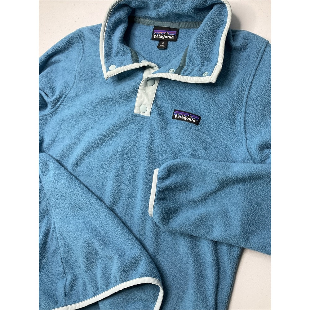 Patagonia Pullover Snap-T Women Sz M Fleece Sweater Long Sleeve Aqua Blue - Picture 5 of 7